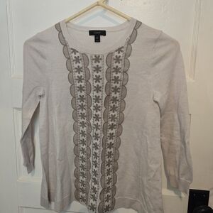 J. Crew Beige Floral Embroidered Blouse